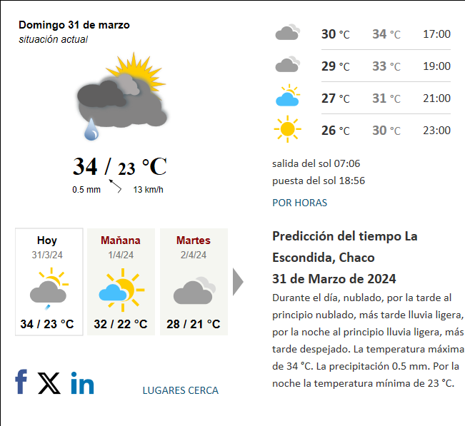 Tiempo La Escondida Chaco Argentina Hoy actual predicci n del